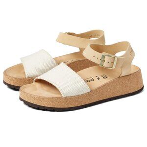 Birkenstock Papillio Glenda Platform Sandal Natural Almond Canvas Suede 39 (8 US